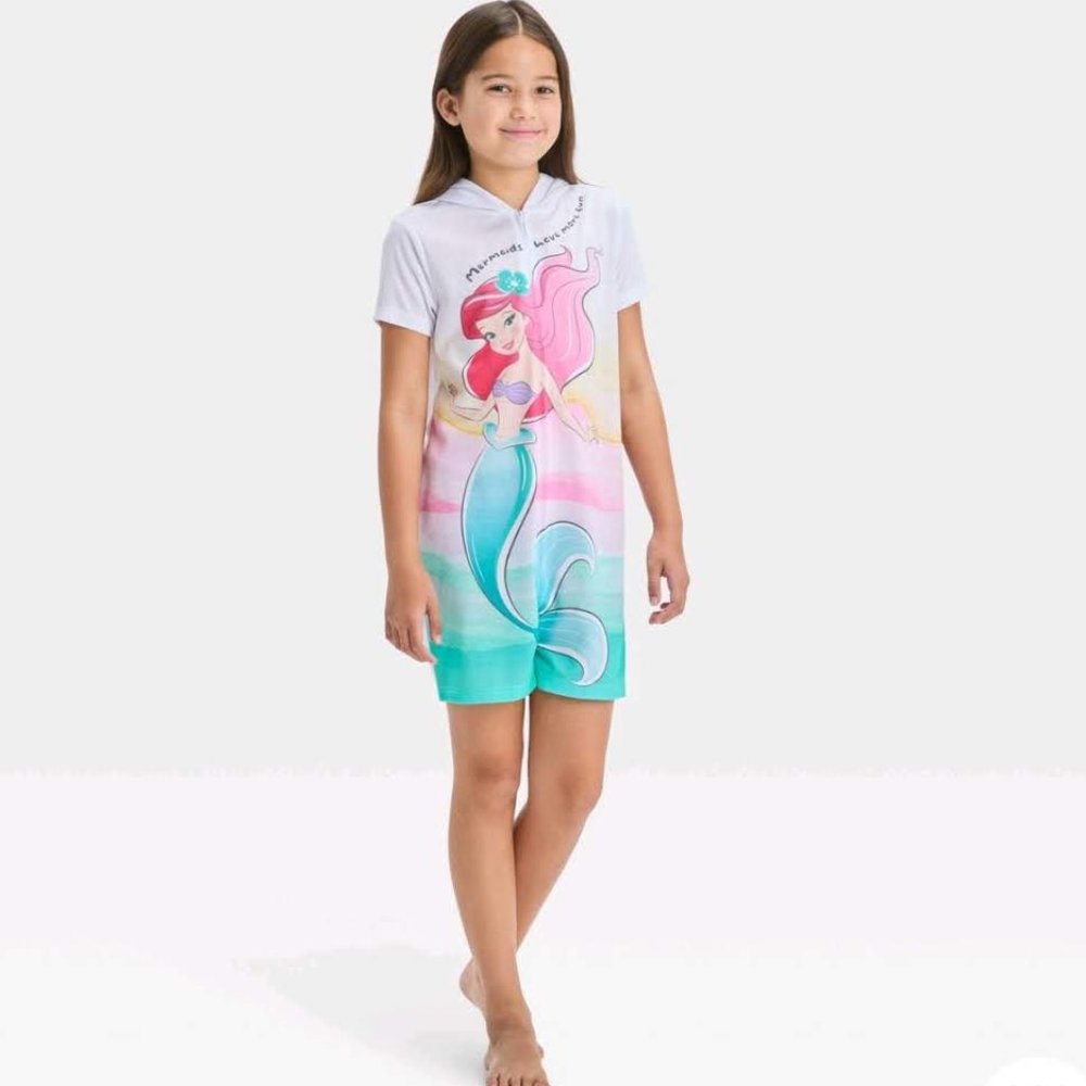 Disney - Girls' The Little Mermaid Pajama Romper White - Picture 2 of 7